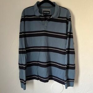 St. Johns Bay Striped Rugby Polo Shirt Long Sleeve Mens L Preppy Blue Gray 90s